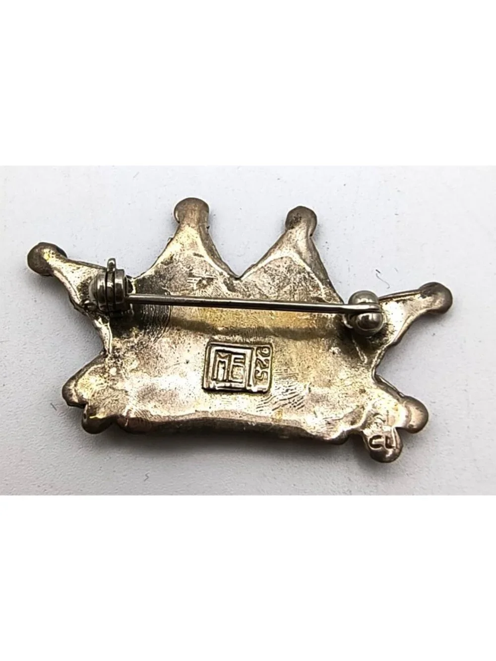 Vintage Sterling Silver 925 Mary Englebreit Crown Brooch Pin With Floral Detaili